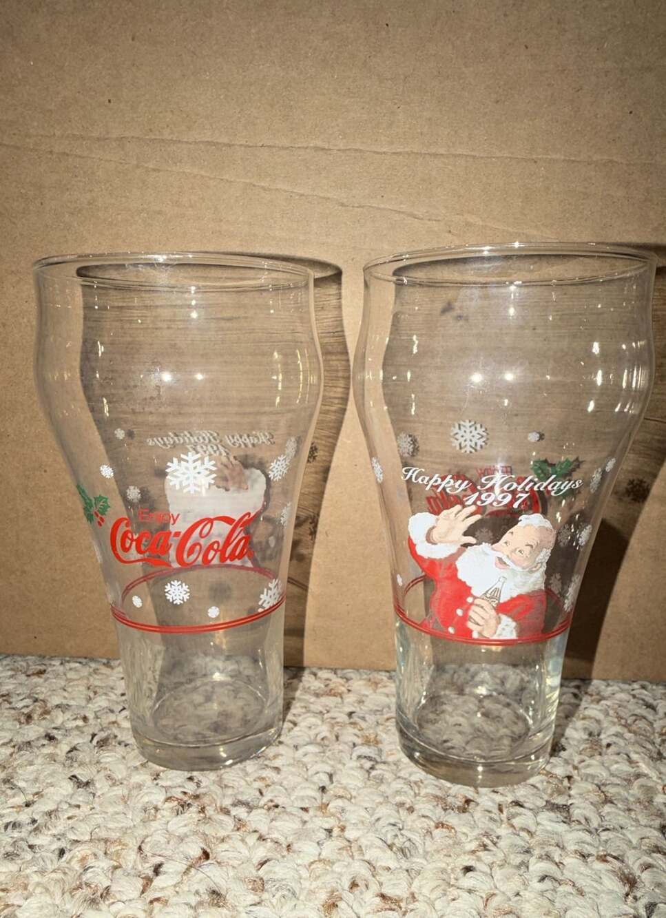 Coca-Cola 1997 Happy Holidays Santa Drinking Glasses Set of 2